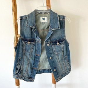 Old Navy Jean Jacket Vest Button Up Size Medium Blue Regular Wash Casual Light